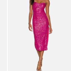 Majorelle Strapless Sequin Midi Dress in Hot Pink Size Medium